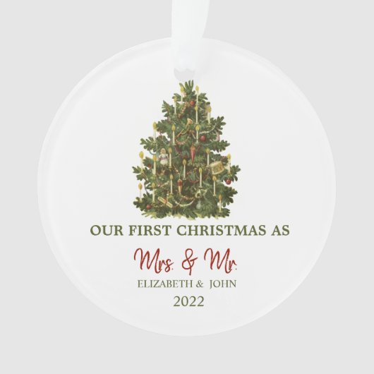 ヴィンテージパインツリーズ私たちの初めてのクリスマス オーナメント (正面)