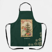 ヴィンテージパインツリー小さな女の子プレゼント雪片 エプロン (正面)
