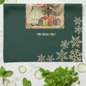 ヴィンテージパインツリー小さな女の子プレゼント雪片 キッチンタオル (折り畳み)