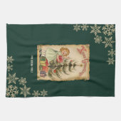 ヴィンテージパインツリー小さな女の子プレゼント雪片 キッチンタオル (横)