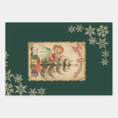 ヴィンテージパインツリー小さな女の子プレゼント雪片 ラッピングペーパーシート (正面2)