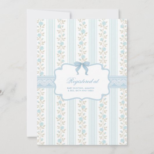 ヴィンテージパウダーブルーボウボーイ赤ちゃんシャワー 招待状 (裏面)