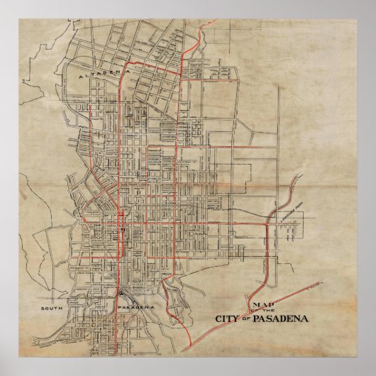 ヴィンテージパサデナCAの地図(1922) ポスター (正面)