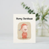 ヴィンテージパジャマのクリスマスに赤い手描き犬 シーズンカード (スタンド正面)