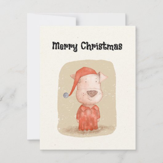 ヴィンテージパジャマのクリスマスに赤い手描き犬 シーズンカード (正面)