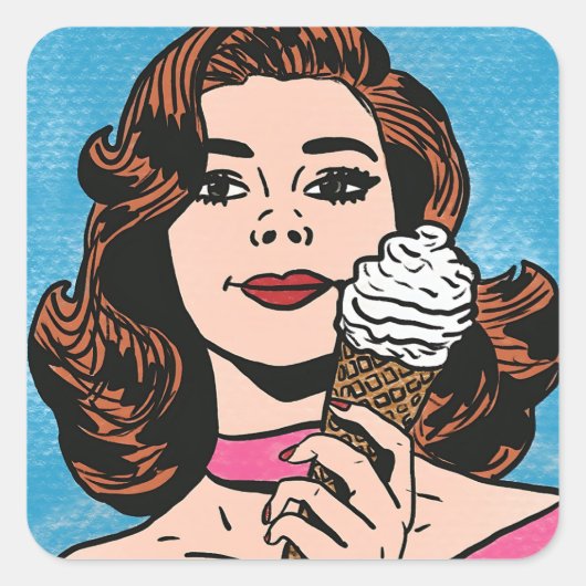 ヴィンテージパステルアイスクリーム漫画スタイルステッカー スクエアシール (正面)