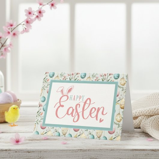 ヴィンテージパステルイースターエッグハッピーイースターバニー耳 シーズンカード