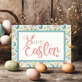 ヴィンテージパステルイースターエッグハッピーイースターバニー耳 シーズンカード
