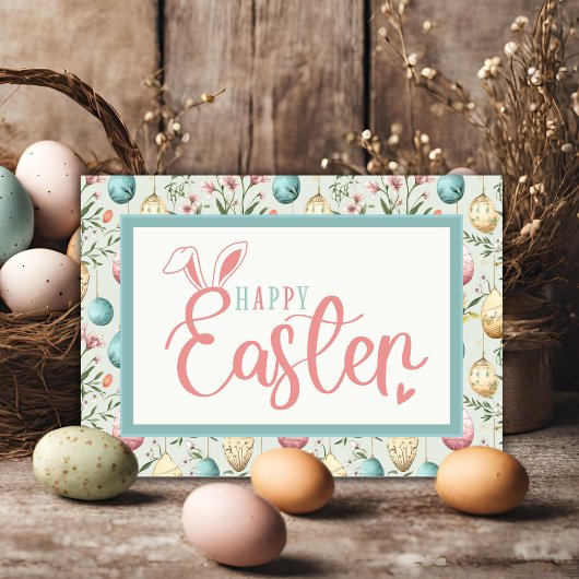ヴィンテージパステルイースターエッグハッピーイースターバニー耳 シーズンカード