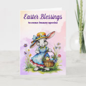 ヴィンテージパステルウォーターカラーバニークリスチャンイースター シーズンカード (正面)