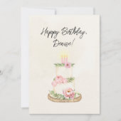 ヴィンテージパステルウォーターカラープニーズケーキ誕生日 カード (正面)