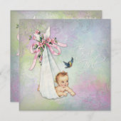 ヴィンテージパステルウォーターカラーベビーシャワー 招待状 (正面/裏面)