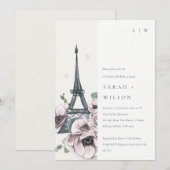 ヴィンテージパステルエッフェルタワーフローラカップルシャワー 招待状 (正面/裏面)