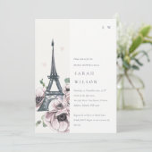 ヴィンテージパステルエッフェルタワーフローラブライダルシャワー 招待状 (スタンド正面)