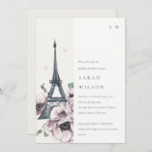 ヴィンテージパステルエッフェルタワーフローラブライダルシャワー 招待状 (正面/裏面)