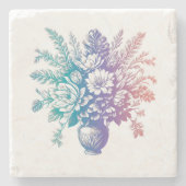 ヴィンテージパステルカラフルフローラデザイン ストーンコースター (正面)