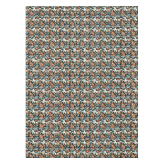 ヴィンテージパステルカラーのクリスマスジンジャーブレッドの家 テーブルクロス (正面)