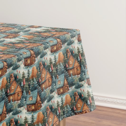 ヴィンテージパステルカラーのクリスマスジンジャーブレッドの家 テーブルクロス (インサイチュ)