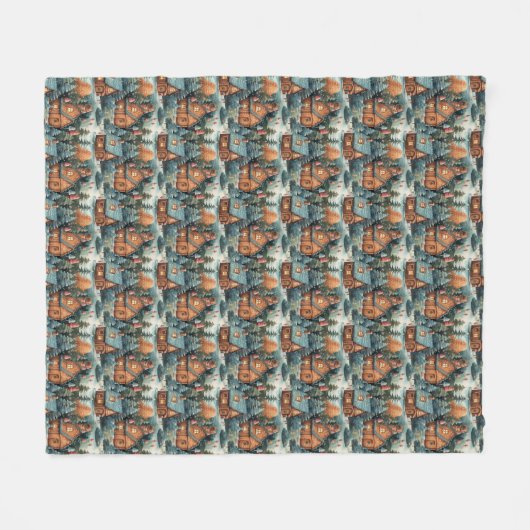 ヴィンテージパステルカラーのクリスマスジンジャーブレッドの家 フリースブランケット (正面(横))