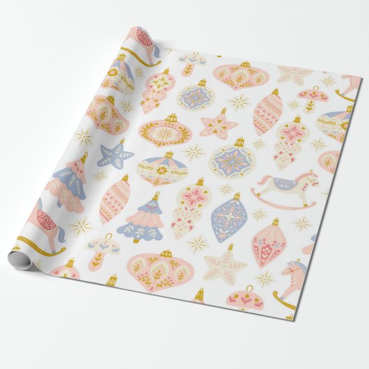 ヴィンテージパステルクリスマスオーナメントラッピング紙 ラッピングペーパー (アンロールド)