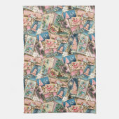 ヴィンテージパステルクリスマスカードコラージュ キッチンタオル (縦)