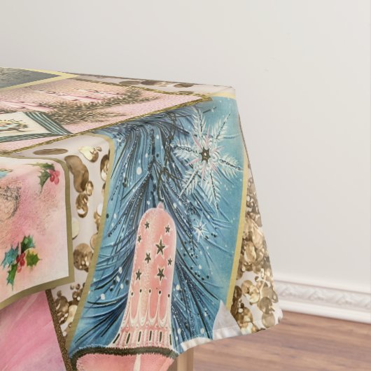 ヴィンテージパステルクリスマスカードコラージュ テーブルクロス (インサイチュ)