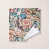 ヴィンテージパステルクリスマスカードコラージュ バスタオルセット (ウォッシュタオル)