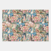 ヴィンテージパステルクリスマスカードコラージュ ラッピングペーパーシート (正面3)