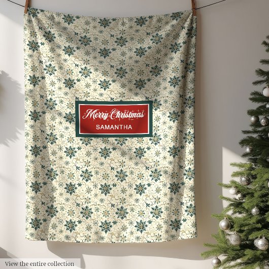 ヴィンテージパステルグリーンスノーフレークパーソナライズされたスロー フリースブランケット