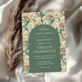 ヴィンテージパステルグリーンテラコッタフローラアールヌーボー 招待状