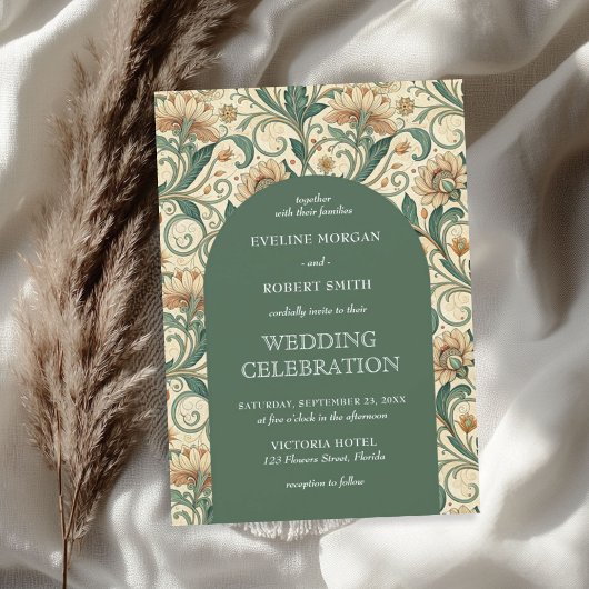 ヴィンテージパステルグリーンテラコッタフローラアールヌーボー 招待状