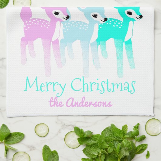 ヴィンテージパステルディアキュートパーソナライズされたクリスマス キッチンタオル (折り畳み)