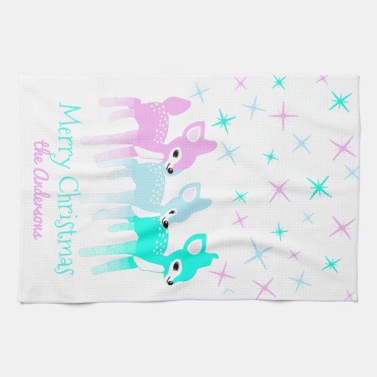 ヴィンテージパステルディアキュートパーソナライズされたクリスマス キッチンタオル (横)