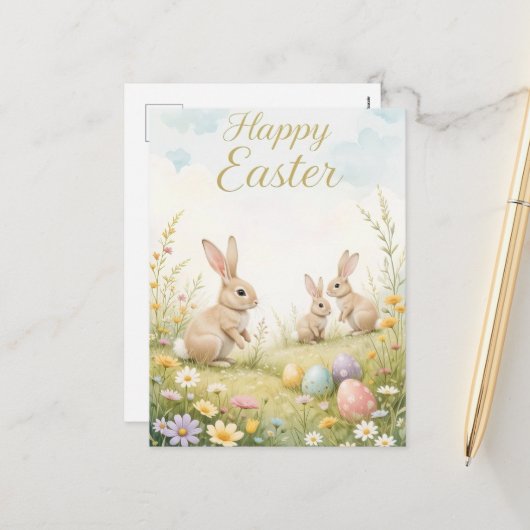 ヴィンテージパステルバニーイースタースプリングタイム シーズンポストカード (正面/裏面インサイチュ)