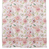 ヴィンテージパステルピンクのバラ シャワーカーテン (正面)