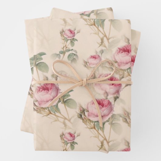 ヴィンテージパステルピンクエレガントバラフローラ ラッピングペーパーシート (インサイチュ)