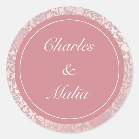 ヴィンテージパステルピンクシルバー結婚フローラ ラウンドシール (正面)