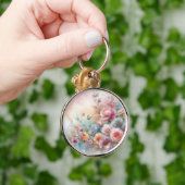 ヴィンテージパステルピンクローゼズウィズバタフライ キーホルダー (手)