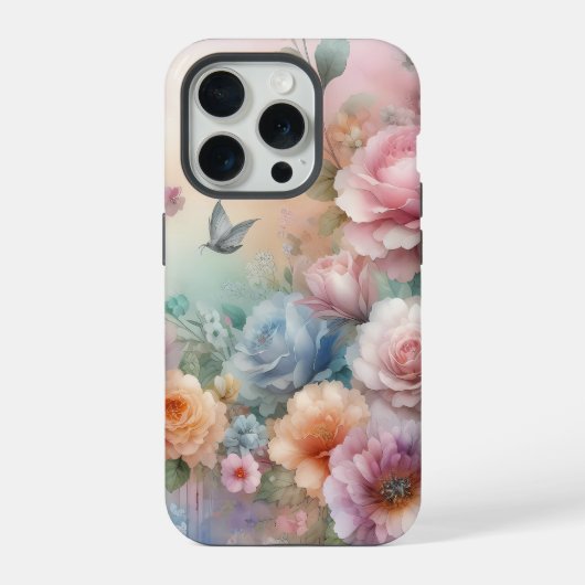 ヴィンテージパステルピンクローゼズウィズバタフライ iPhoneケース (裏面)