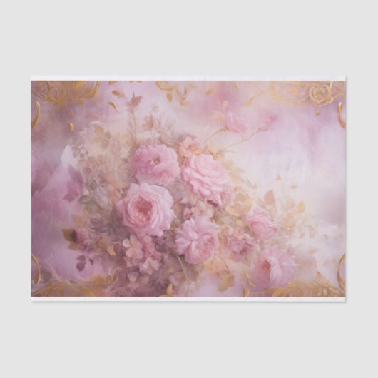 ヴィンテージパステルピンクローゼズウィズ金ゴールドアクセント 薄葉紙 (正面)