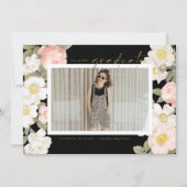 ヴィンテージパステルフラワーズブラックフォト卒業 招待状 (正面)