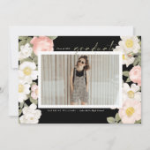 ヴィンテージパステルフラワーズブラックフォト卒業 案内状 (正面)