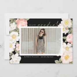 ヴィンテージパステルフラワーズブラックフォト卒業 案内状