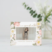 ヴィンテージパステルフラワーズホワイト写真卒業 案内ポストカード (スタンド正面)