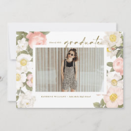 ヴィンテージパステルフラワーズホワイト写真卒業 案内状