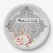 ヴィンテージパステルフローラバラ ペーパープレート (正面)