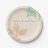ヴィンテージパステルフローラピーチグリーン結婚ズ ペーパープレート (正面)