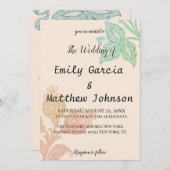 ヴィンテージパステルフローラピーチグリーン結婚ズ 招待状 (正面/裏面)