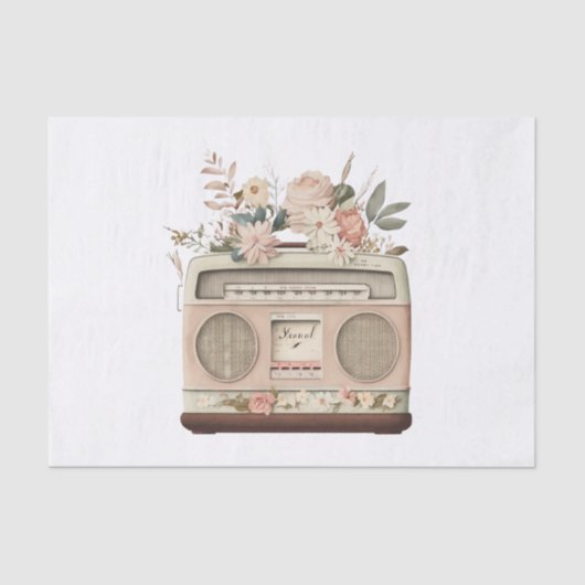 ヴィンテージパステルフローララジオアートのデコページ 薄葉紙 (正面)