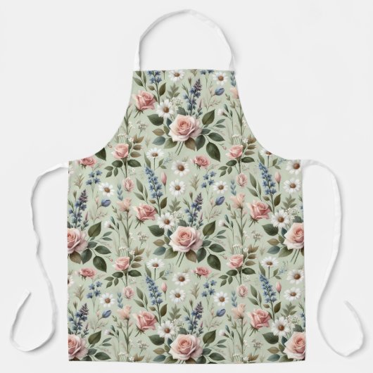 ヴィンテージパステルフローラ植物模様 エプロン (正面)